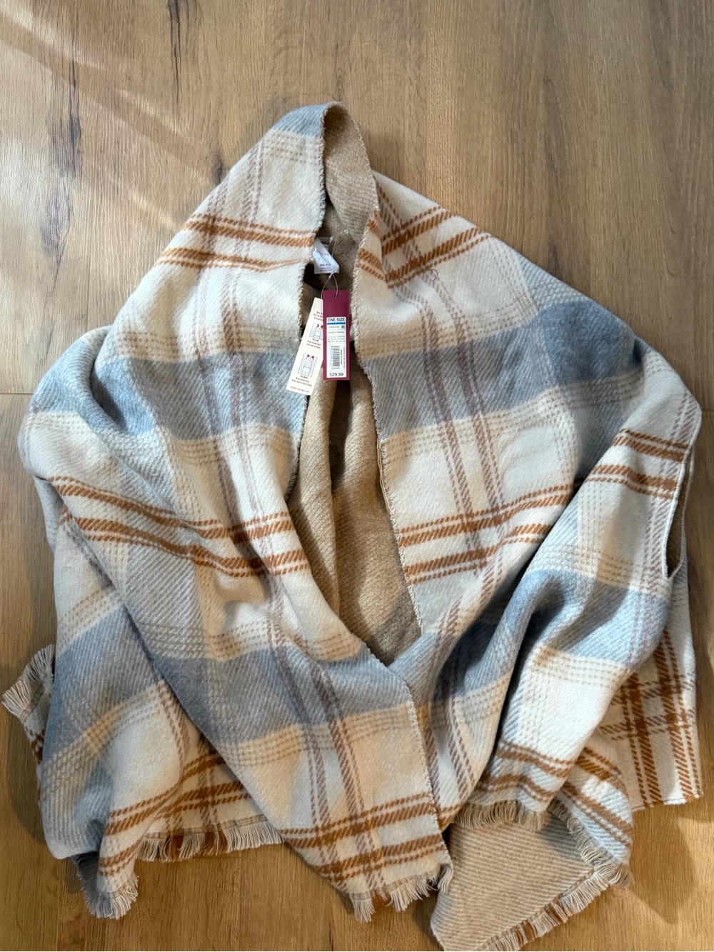 a new day Plaid Shawl Throw in Cream, Gray and Brown